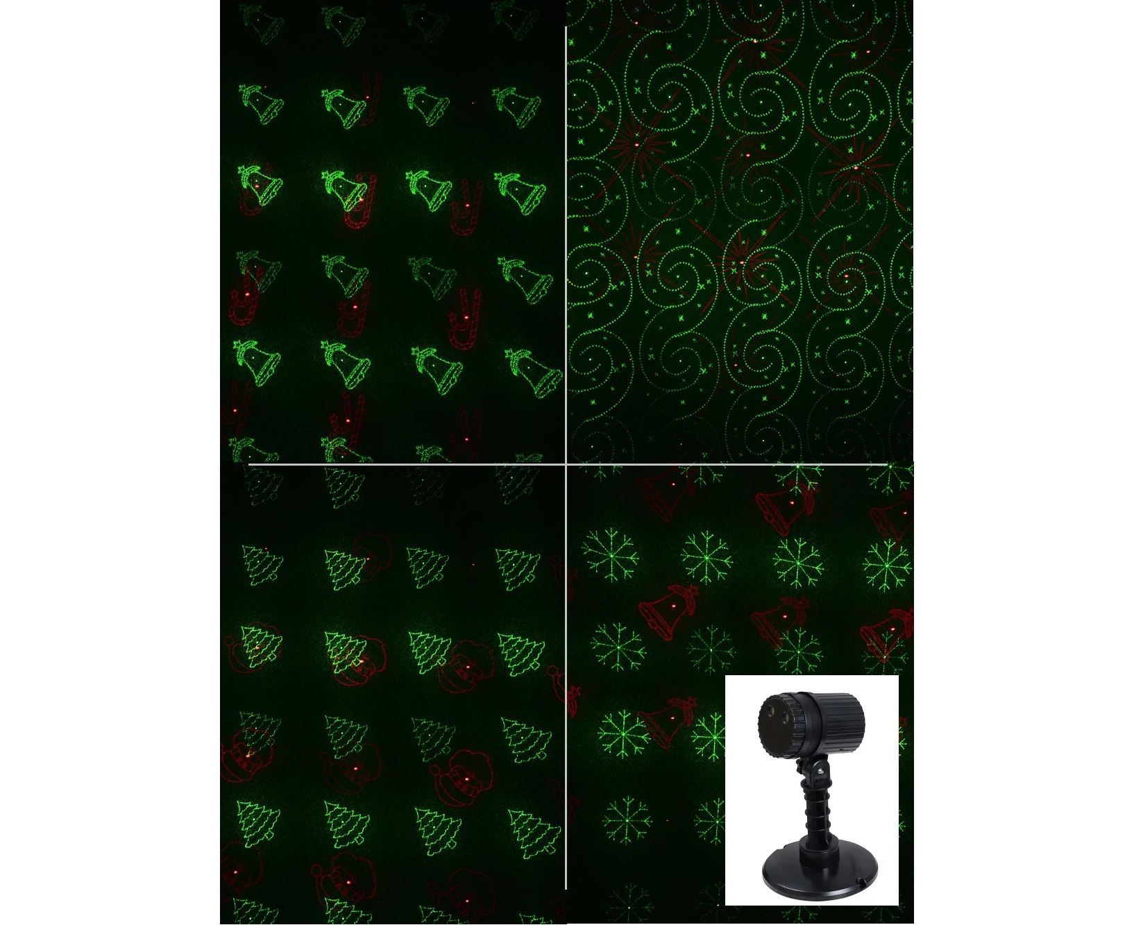 Red & Green Multiple Christmas Patterns Garden Laser Light - 12m x 12m