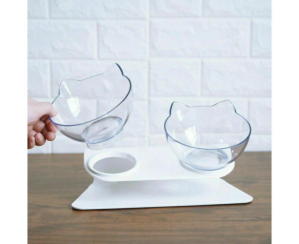 Pet Feeding Double Bowl With Bracket - Transparency+Transparency