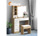 Oikiture Dressing Table Stool Set Slide Mirror Drawer 10 LED Bulbs Natural White