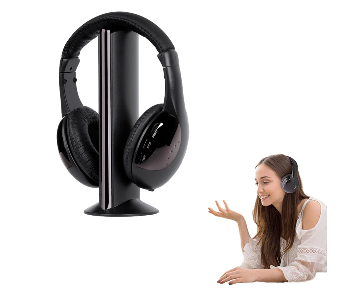 5 In 1 Wireless Headphones Rechargeable PC TV Radio Home Headset With Mic