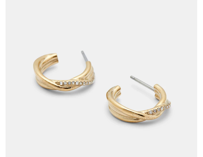 Calvin Klein Crystallised Weave Hoop Earrings - Gold