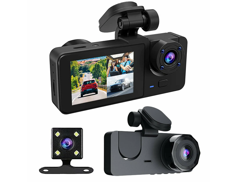 1080P HD Driving Recorder Dash Cam Car Monitor 3 Lens Dash Cam Front and Rear Inside