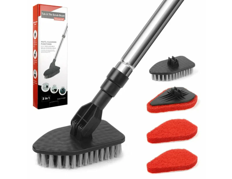 Tub Tile Scrubber Brush 2-in-1 Shower Scrubber with 46'' Extendable Long Handle,Scrub Sponge,Microfiber Scrubber for Bathtub,Tile and Glass Cleaning