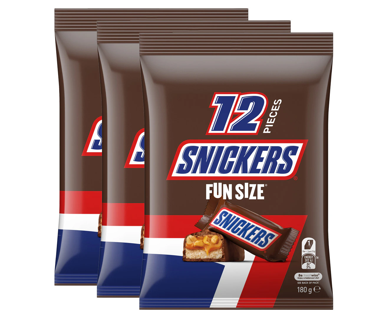 3 x 12pk Snickers Fun Size Share Bag 180g