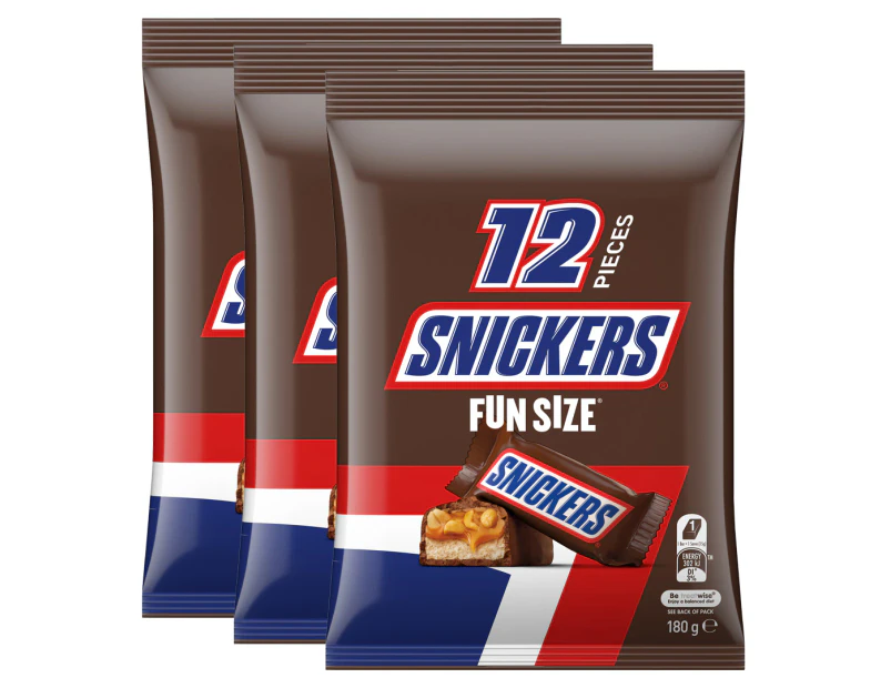 3 x 12pk Snickers Fun Size Share Bag 180g