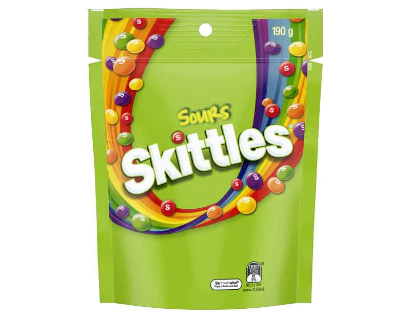 Skittles Sours Sour Chewy Candy Lolly Large Pouch Bag 190g