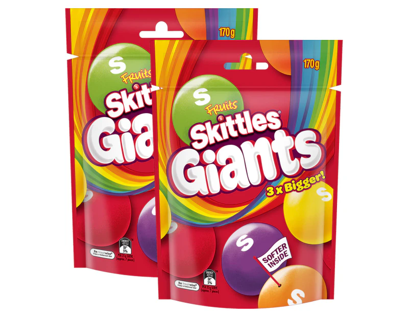 2 x Skittles Giants Chews Bag Fruits 170g