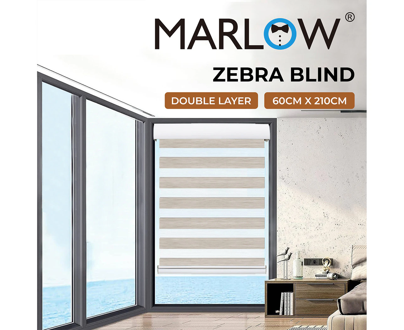 Marlow Blackout Zebra Roller Blind Curtains Double Window Sunshade