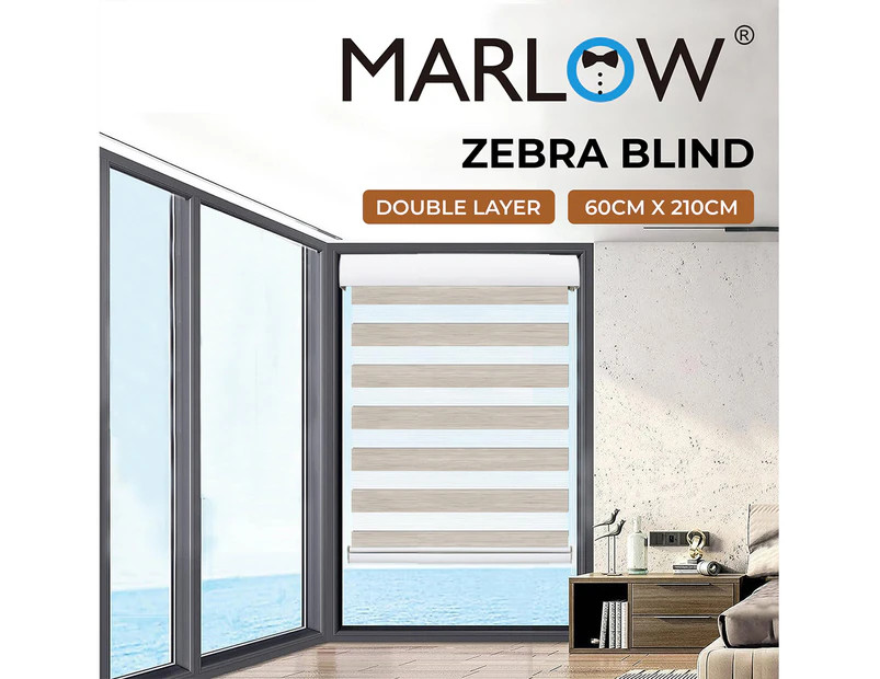 Marlow Blackout Zebra Roller Blind Curtains Double Window Sunshade