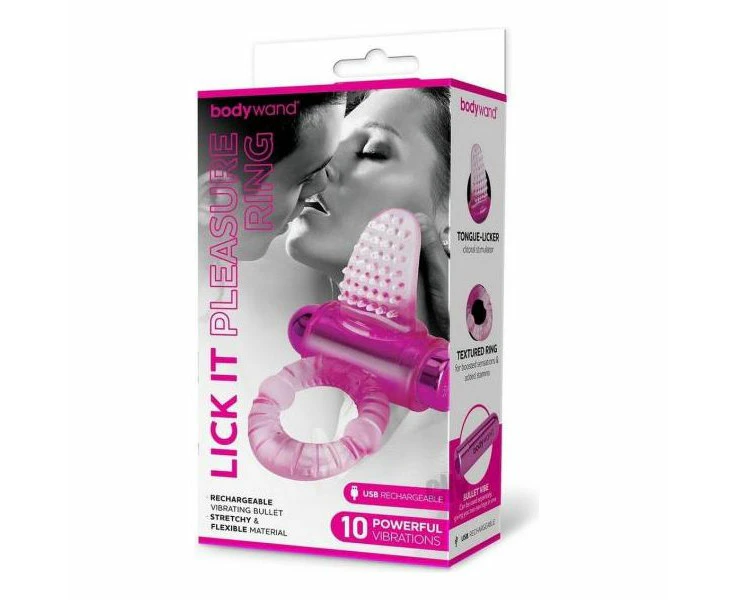 Introducing The Bodywand Rechargeable Lick It Pleasure Pink Vibrating Ring Model 10x, For Couples, For Enhanced External Stimulation And Mutual Pleasu