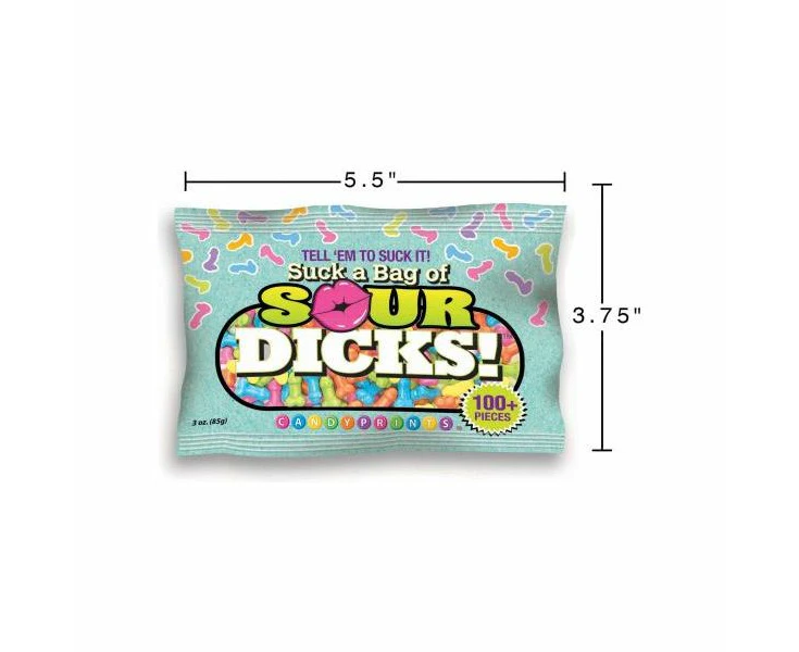 Candyprints Suck A Bag Of Sour Dicks 3 Oz Fruit Flavoured Penis Shaped Candy Model: 2024 Unisex Pleasure Treats Bold Red Pack