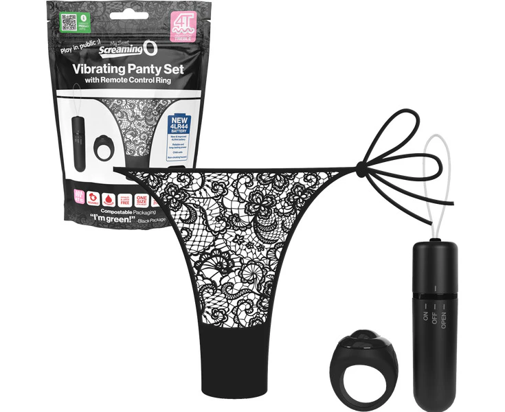 Vibrating Panty Set W/ Remote Ring 4t High Pitch Treble Black