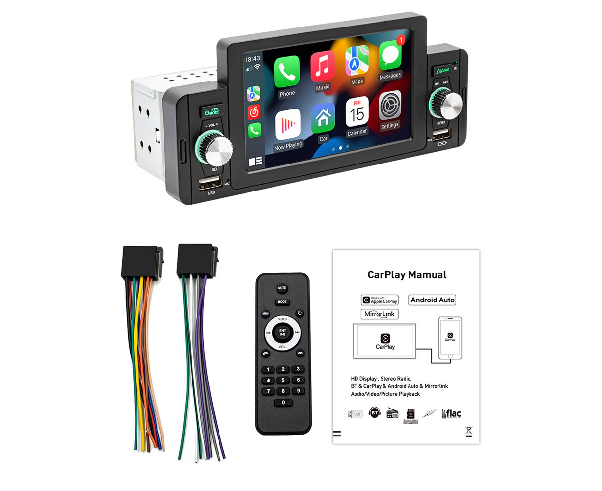 KKmoon 5 Inch Car Stereo MP5 Player BT FM Radio Receiver with Carplay Android Auto Support Hands-Free Calling USB Charge/Playback Phone Link Reversing Assi