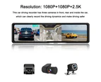 KKmoon 3 Cameras Dash Cam 12in 2.5K Clear Car Rearview Mirror BT Car Video Recording Camcorder Touched Screen Car Camera Recorder Auto Driving Recorder