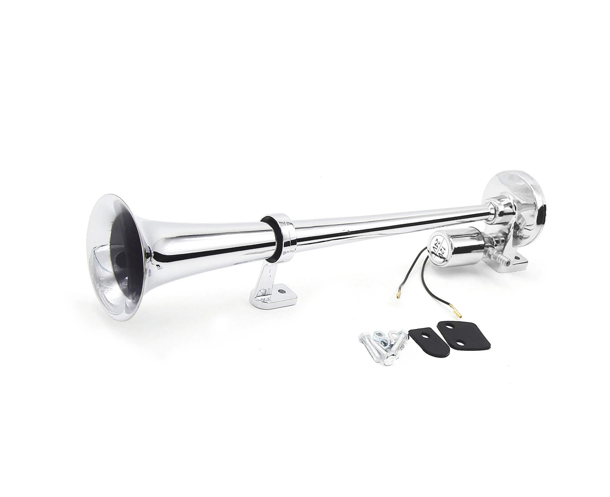 KKmoon Single-tube Trumpet Electric Horn Chrome Air Horn Loudspeaker Kit 150dB 12V/24V Universal for Train Truck Lorry