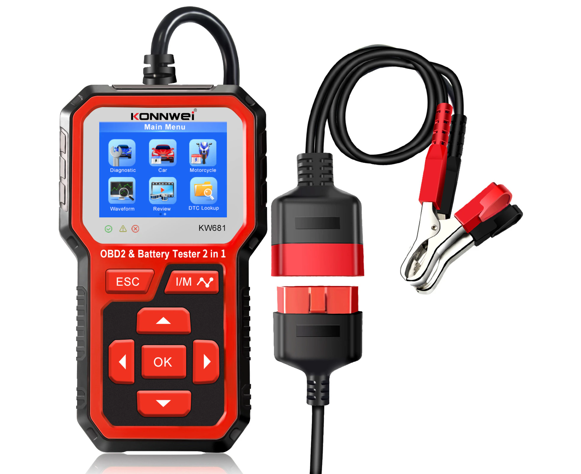 KKmoon KONNWEI KW681 Car&Motrocycle Battery Tester & OBDII Diagnostic Scanner Tool 2 in 1