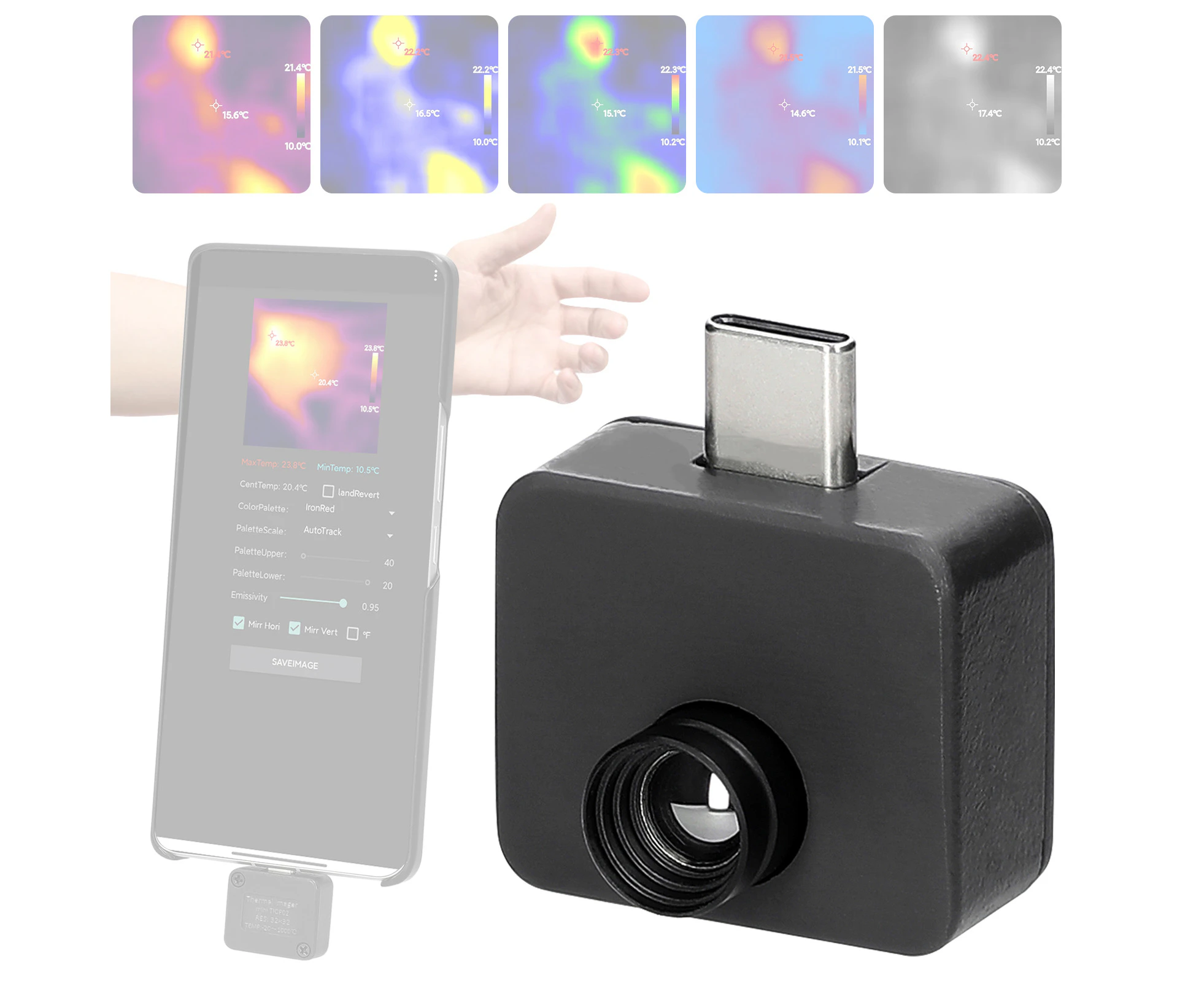 KKmoon Portable Mobilephone Thermal Imager -20℃ to 1000℃ Small Thermal Imaging Camera Support Maximum Minimum Center Temperature Measurement 5 Color Palett