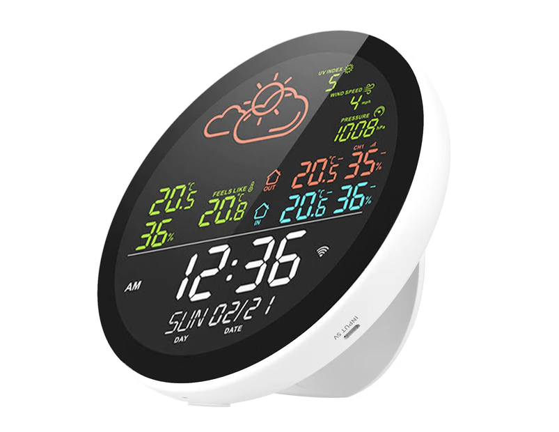 KKmoon Tuya Wifi Smart Weather Station with Clock Indoor and Outdoor Temperature & Humidity Meter Multifunctional Large Color Screen Weather Clock Temp. &