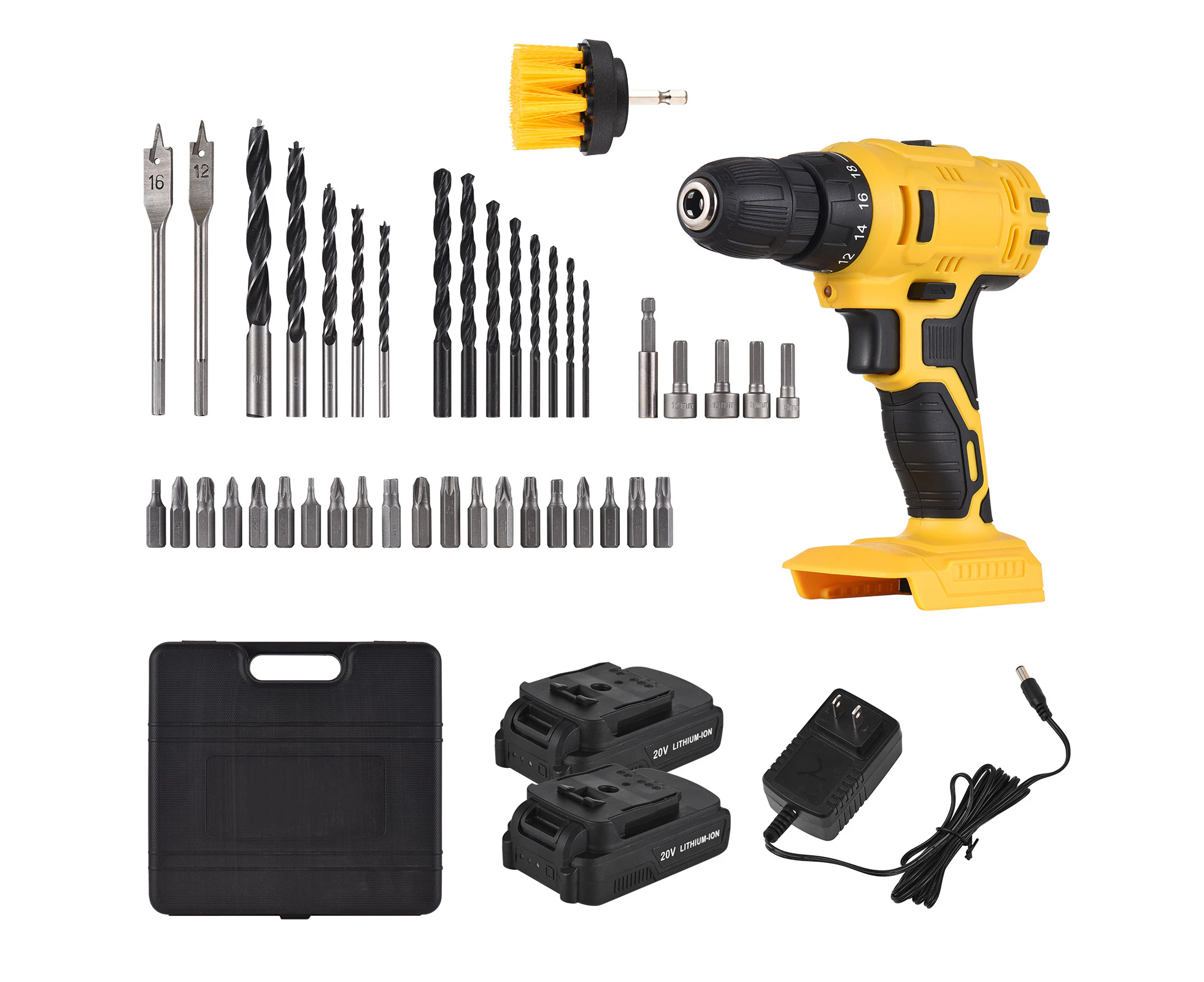 KKmoon 20V Portable Cordless Electric Drill 3/8 Inch Chuck Handheld Power Drill Screwdriver with 2 Batteries Fast Charger 41 PCS Drill Bits Screwdriver Bit