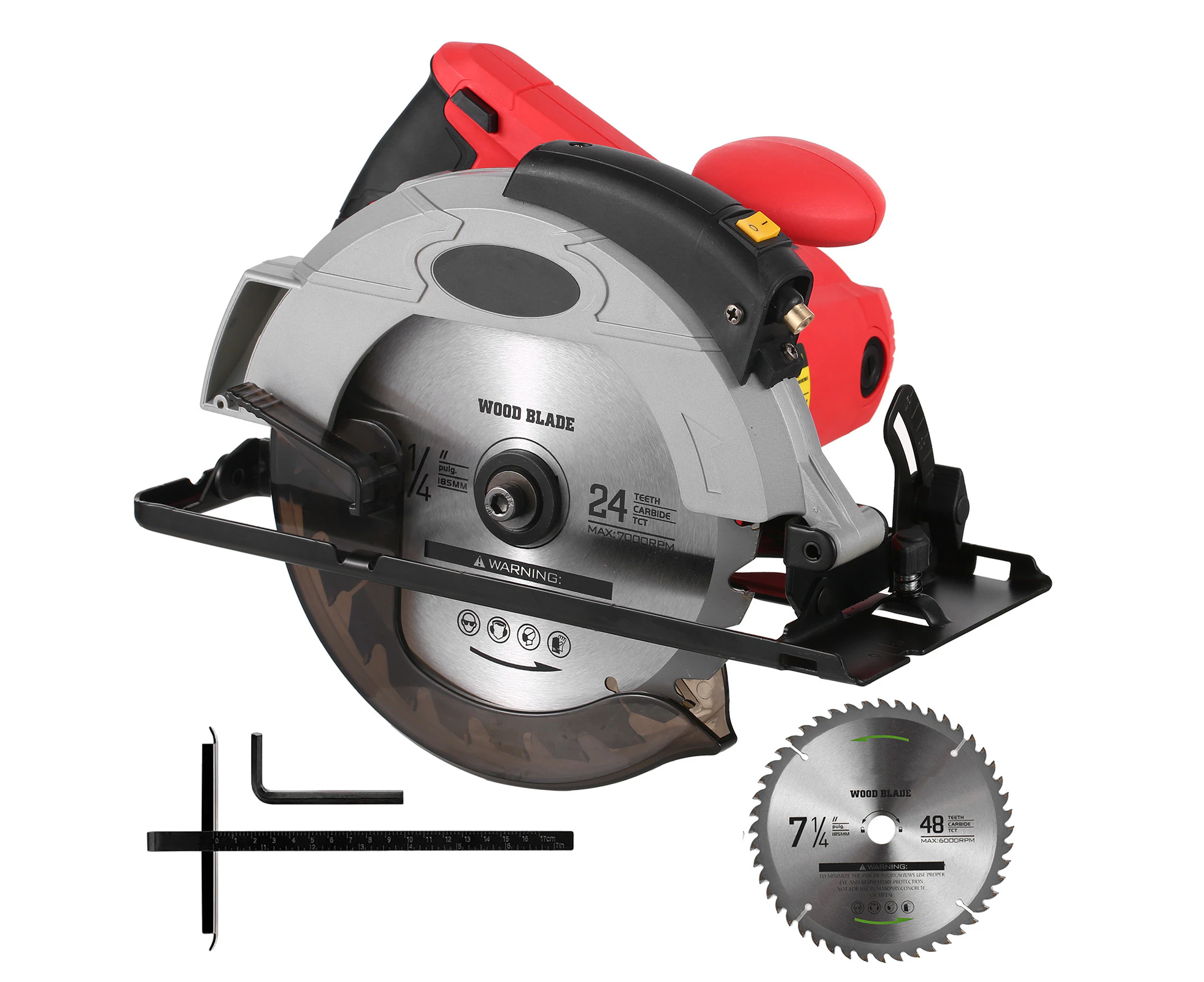 KKmoon 12A 5500RPM Corded Circular Saw with 7-1/4'' Circular Saw Blade and Laser Guide Max Cutting Depth 2.45'' (90°), 1.81'' (45°) for Wood and Log Cuttin