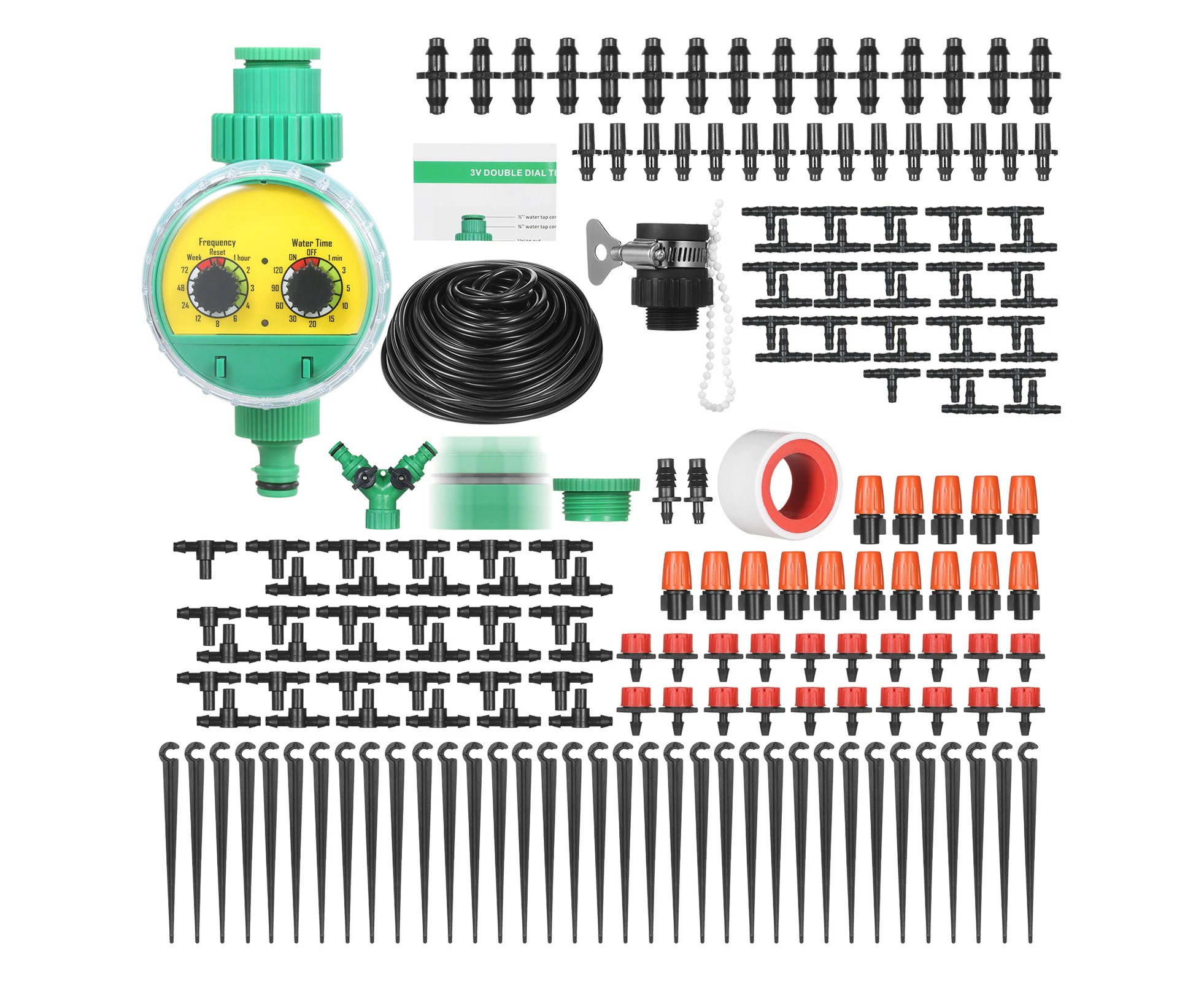 KKmoon Plant Watering Drip Irrigation Kit DIY Watering System with Electronic Automatic Irrigation Timer Nozzles Misters Drippers 40 Meters Tubing for Gard