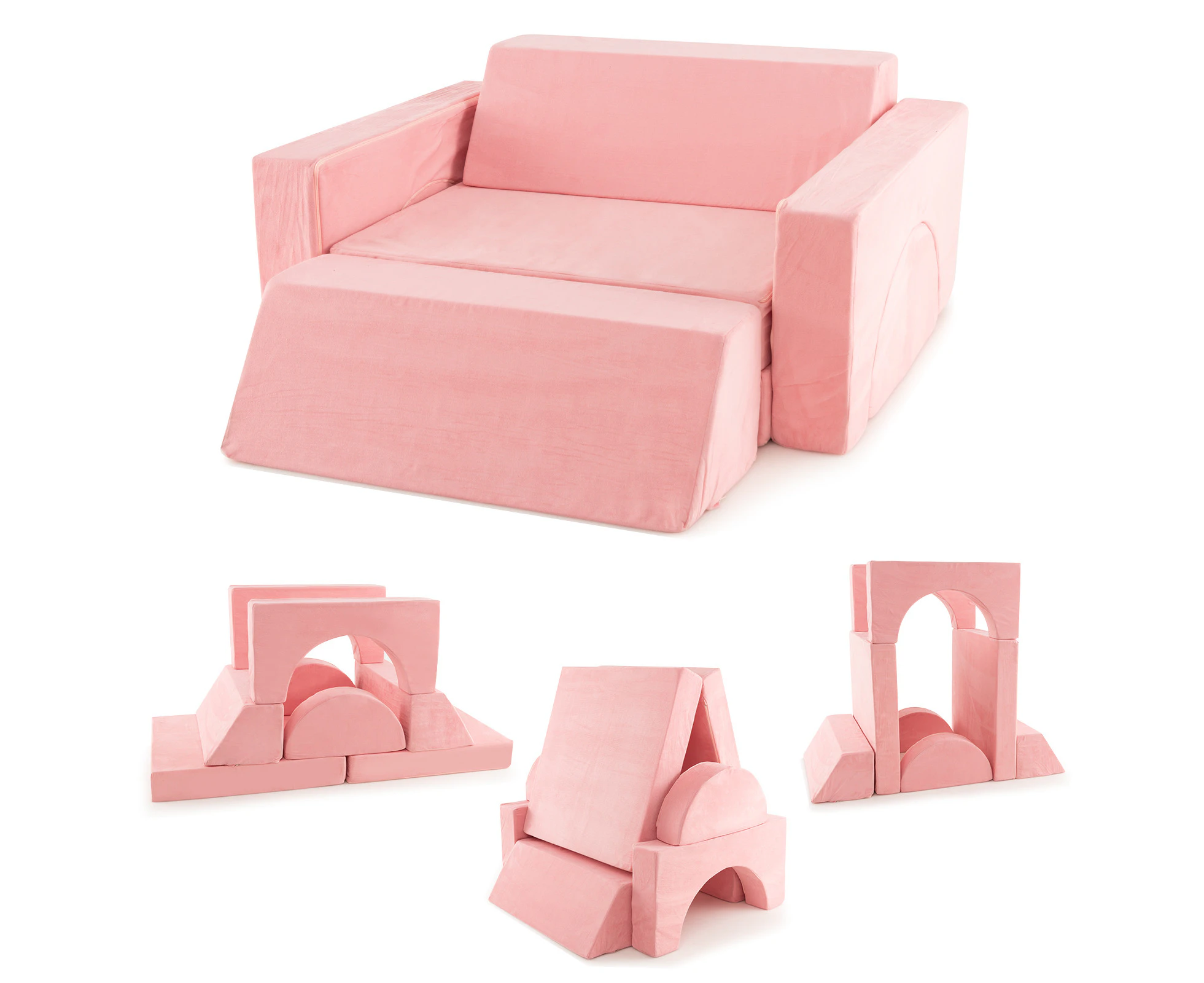 Giantex 8PCS Kids Modular Sofa Toddler Play Couch w/Detachable Cover Indoor Kids Loungh Chair for Girls & Boys Pink