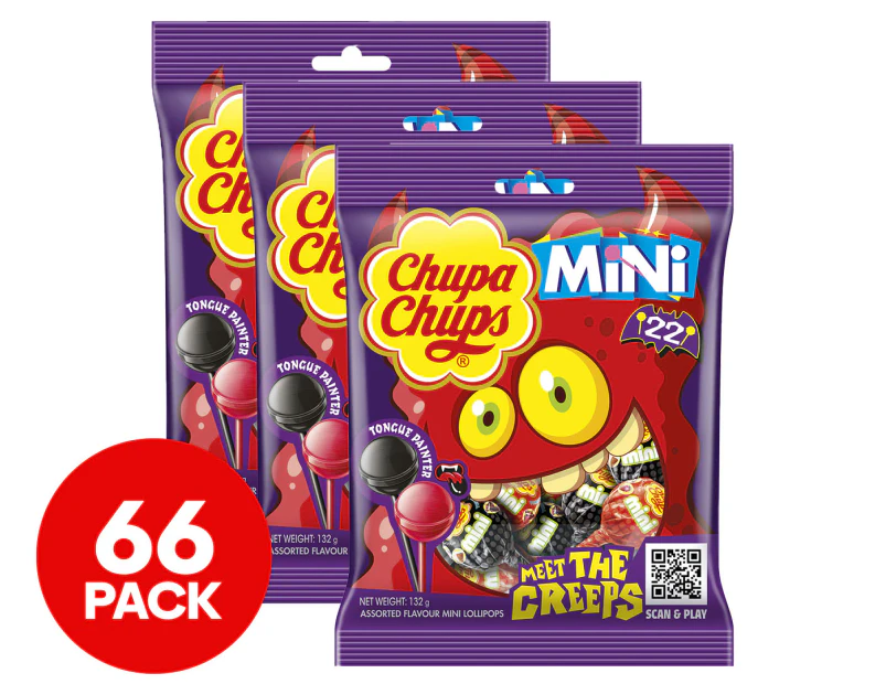 3 x 22pk Chupa Chups Meet the Creeps Tongue Painter Mini Lollipops 132g