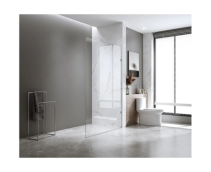 90x200cm Single Shower Glass Screen with White Wall F-Brackets