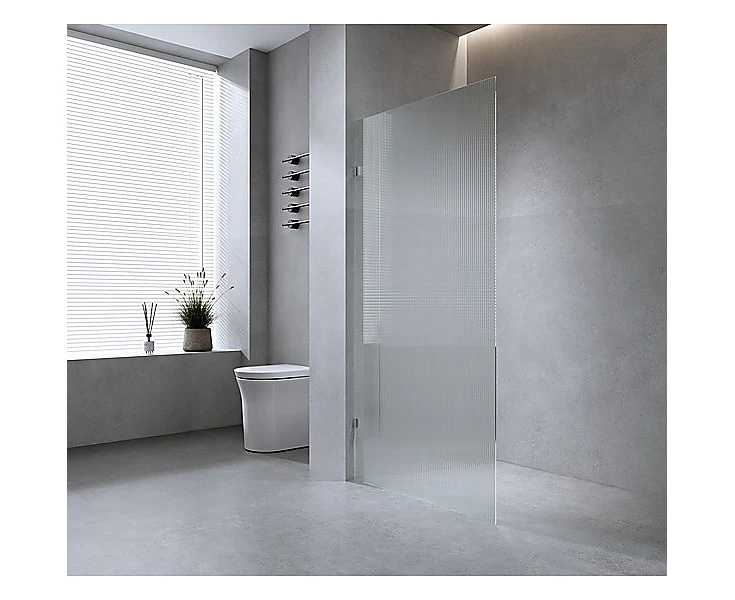 120cm Reeded Single Shower Glass Screen with Black Wall & Floor U Brackets