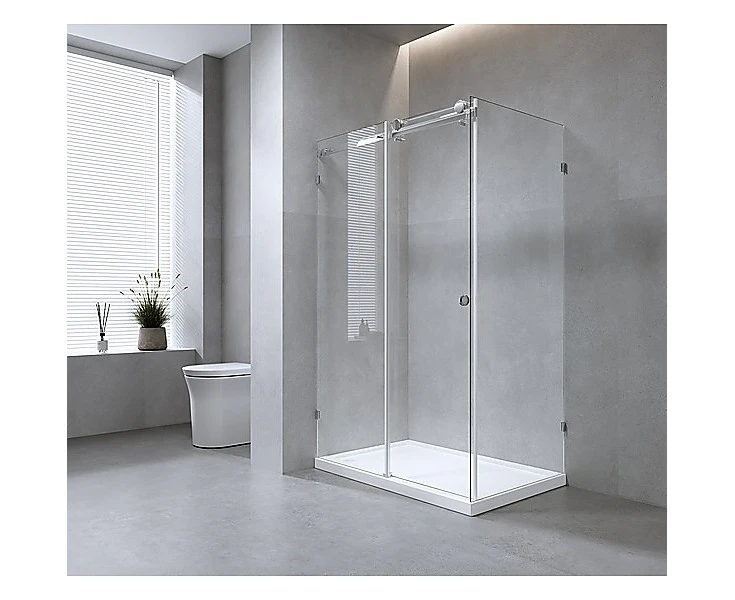 180x80cm Frameless Glass Sliding Corner Shower with Black Rail and Hardware