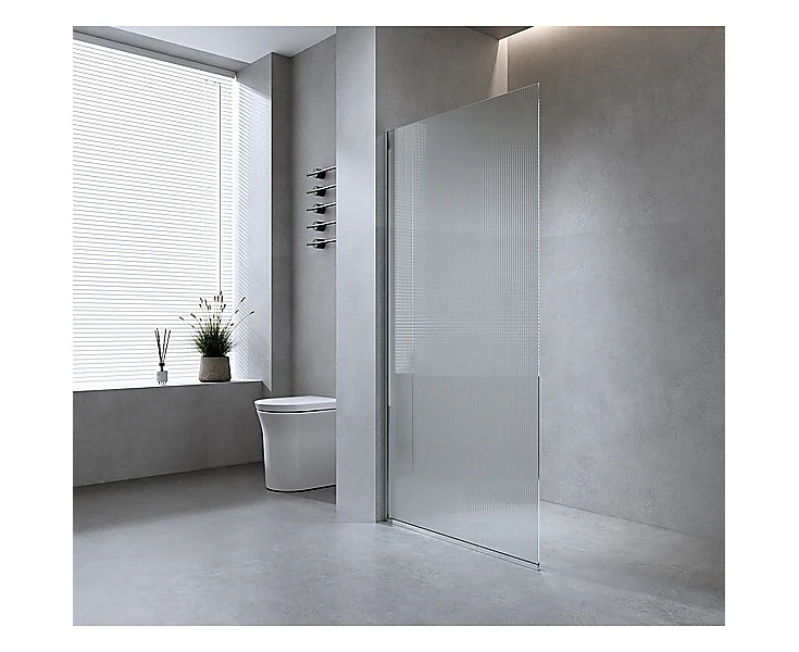 120cm Reeded Single Shower Glass Screen with White Wall & Floor Channel