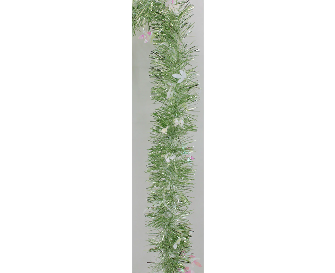 2x Christmas Tinsel Garland - Pale Green Holly Mixed (2M)