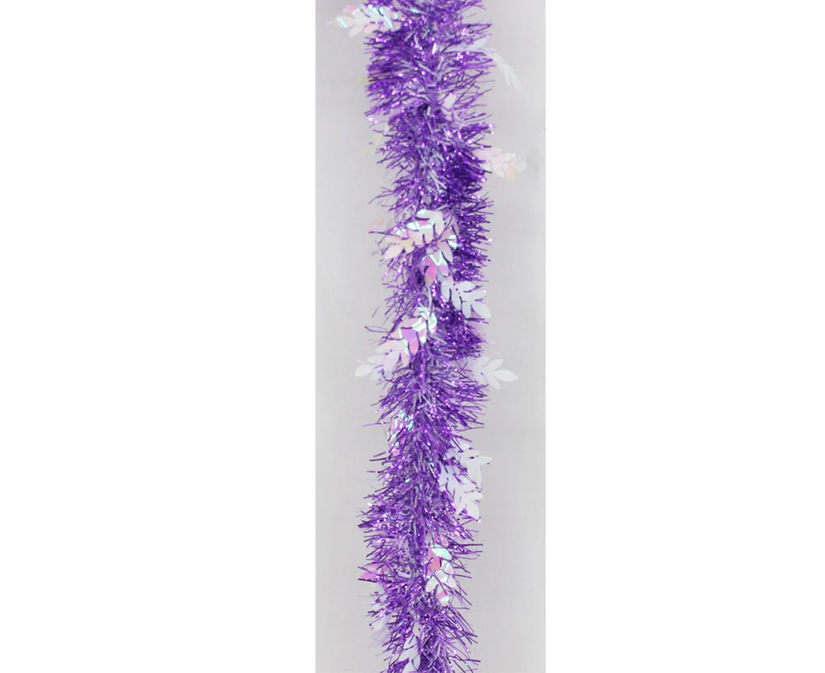 2x Christmas Tinsel Garland - Purple Holly Mixed (2M)