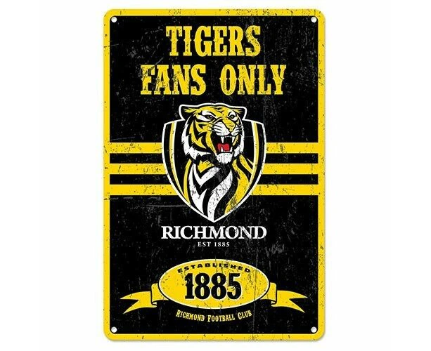 AFL Retro Supporter Tin Sign - Richmond Tigers - Man Cave - Heritage