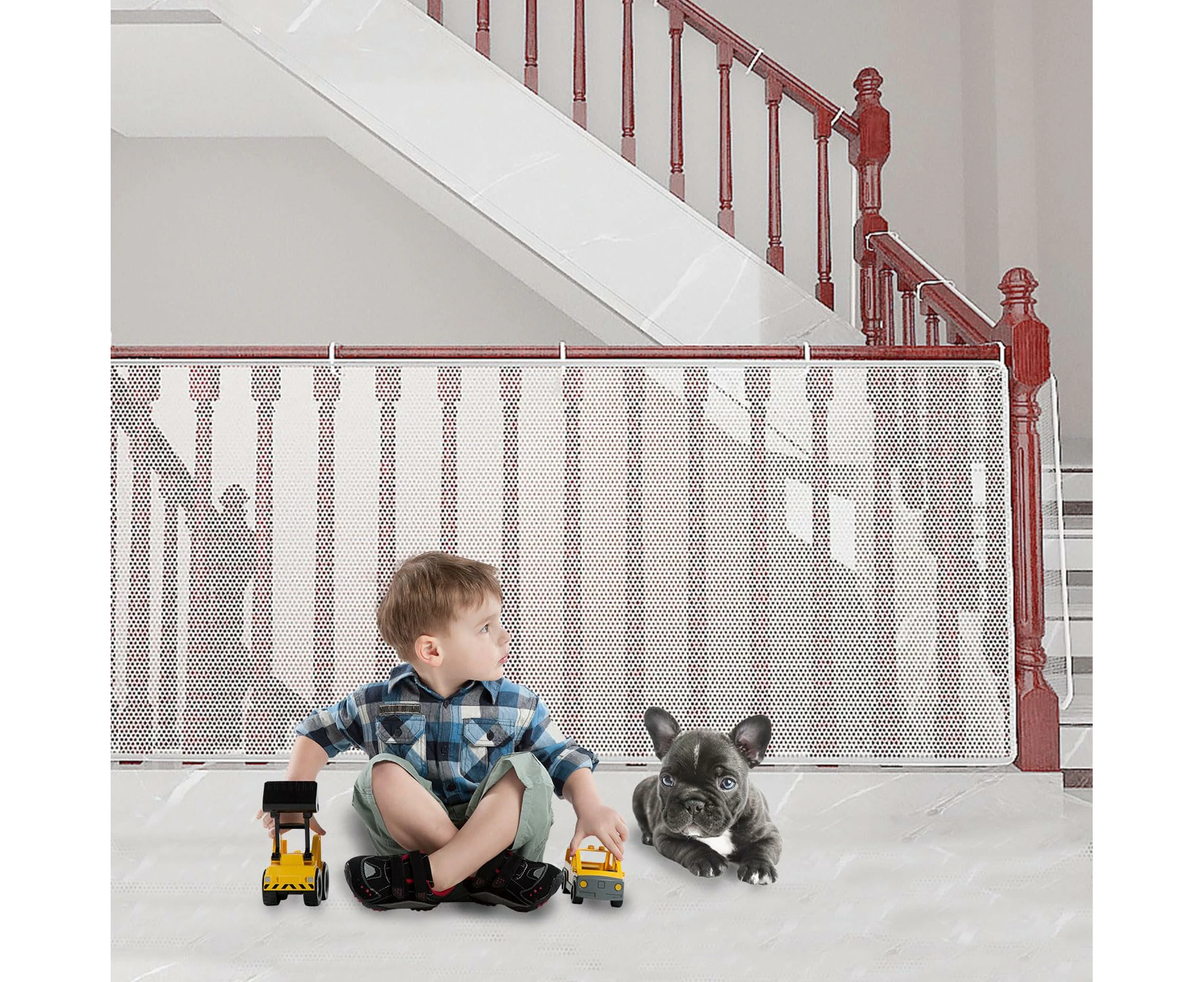 Banister Guard for Baby Stair Railing Safety Mesh Baby Gate for Stairs, Essential for Kids and Pet Protection No Drilling Required - White, 90cm x 300cm