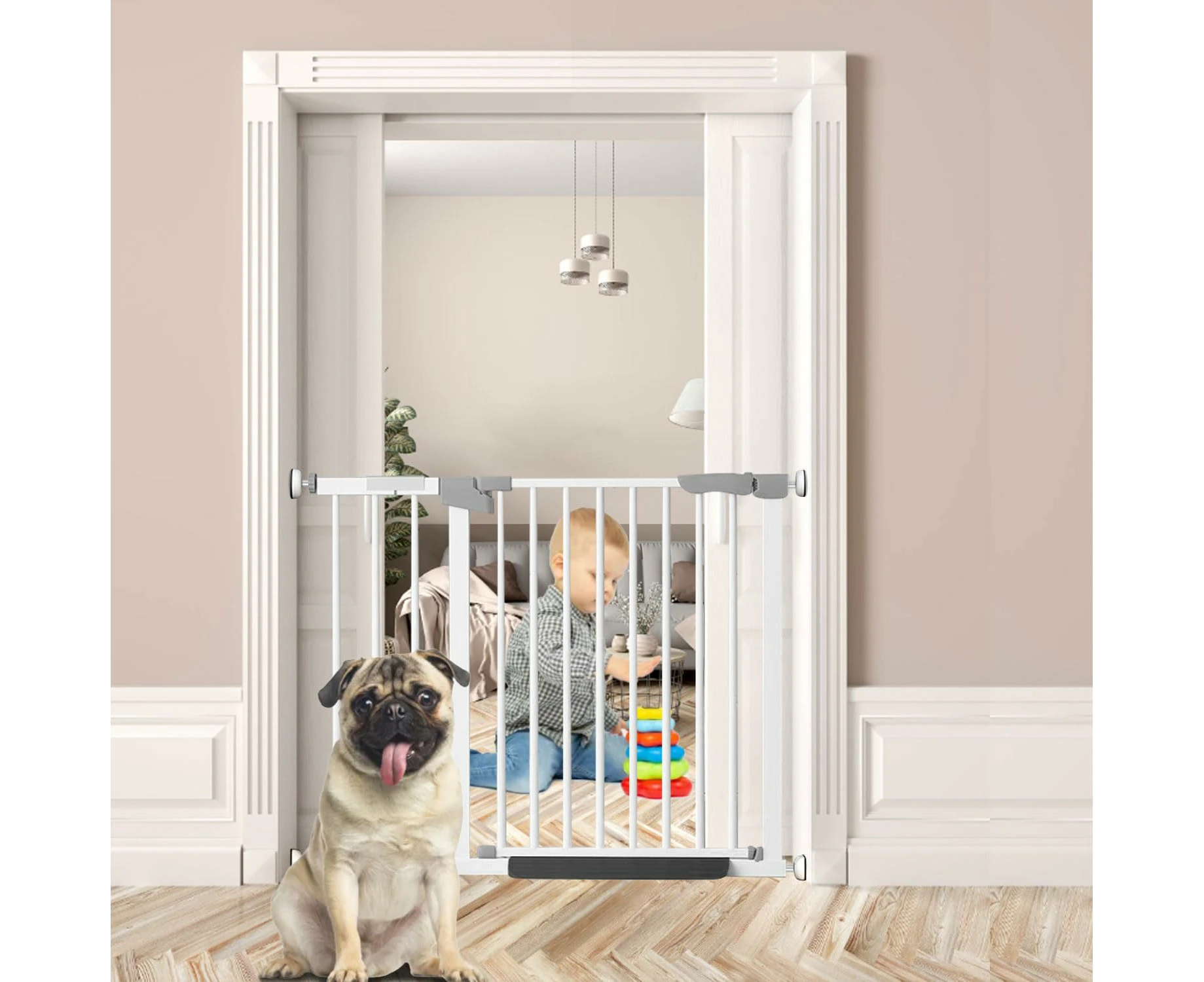 Adjustable Baby Gate for Stairs Auto Close Dog Gate for House  Pet Gate Indoor for Doorways Stairs Pressure Mount System(78cm Tall,Fits Openings 76-107cm)