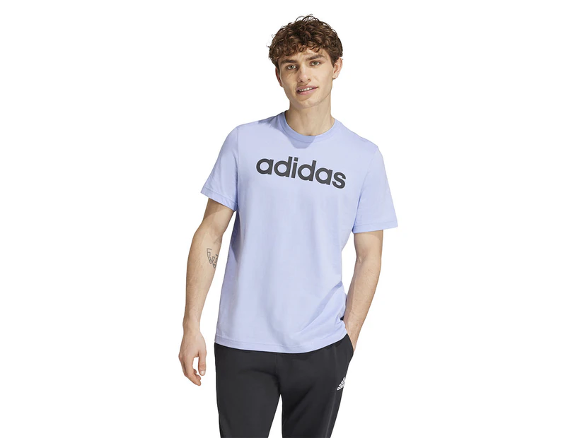 Adidas Men's Essentials Single Jersey Linear Tee / T-Shirt / Tshirt - Blue Spark