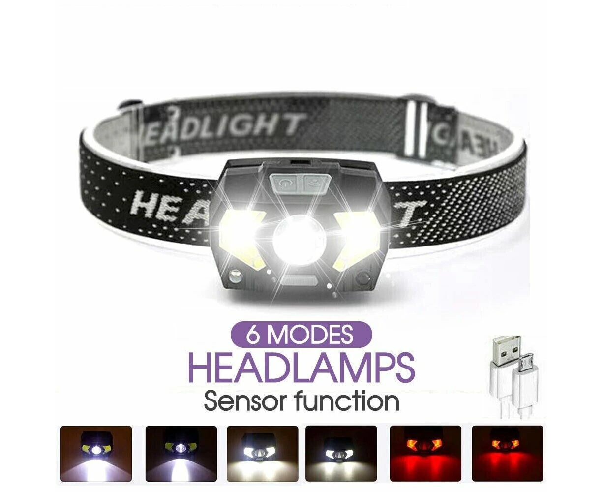 LED Head Torch Headlight COB Camping Headlamp USB Rechargeable Waterproof