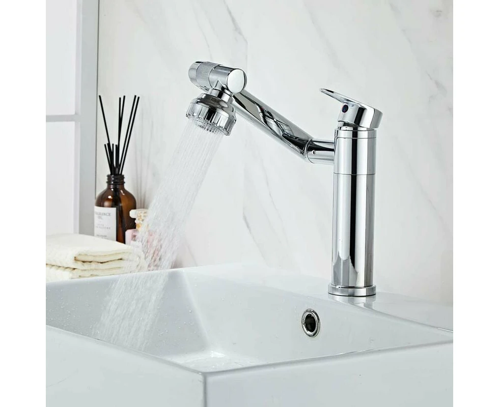 360° Rotatable Sink Faucet with 2 Spray Modes, Practical for Basin, Cold & Cool Water, Basin Faucet (Chromed)