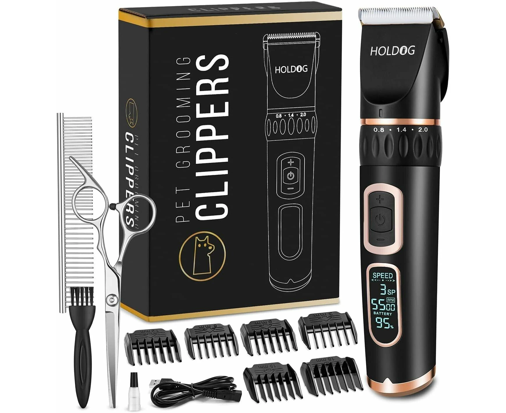 Pet Grooming Clipper Dog Clippers 3-Speed Low Noise Rechargeable Cordless Black