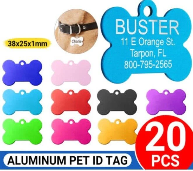 Bone Pet ID Tag Dog Puppy Name Tags Personalised Laser Engraved Etched Aluminium