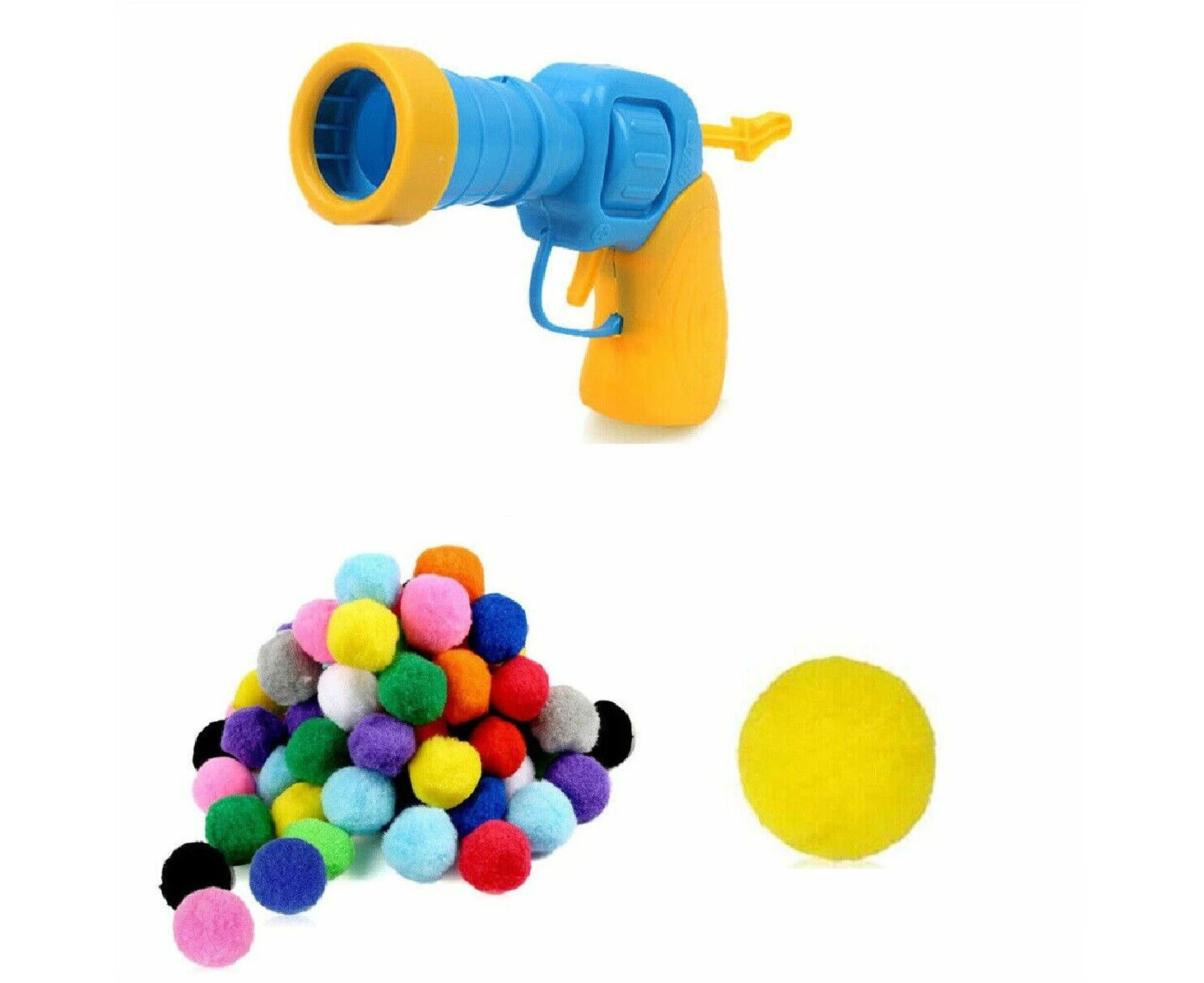 Cat Ball Gun Interactive Toy with 30pcs Colourful Stretch Plush Pom Pom Ball