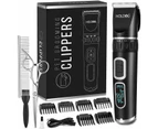 Pet Grooming Clipper Dog 3-Speed Low Noise Rechargeable Cordless Black Silver