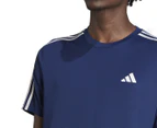 Adidas Men's Train Essentials 3-Stripes Training Tee / T-Shirt / Tshirt - Dark Blue/White