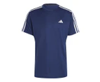 Adidas Men's Train Essentials 3-Stripes Training Tee / T-Shirt / Tshirt - Dark Blue/White