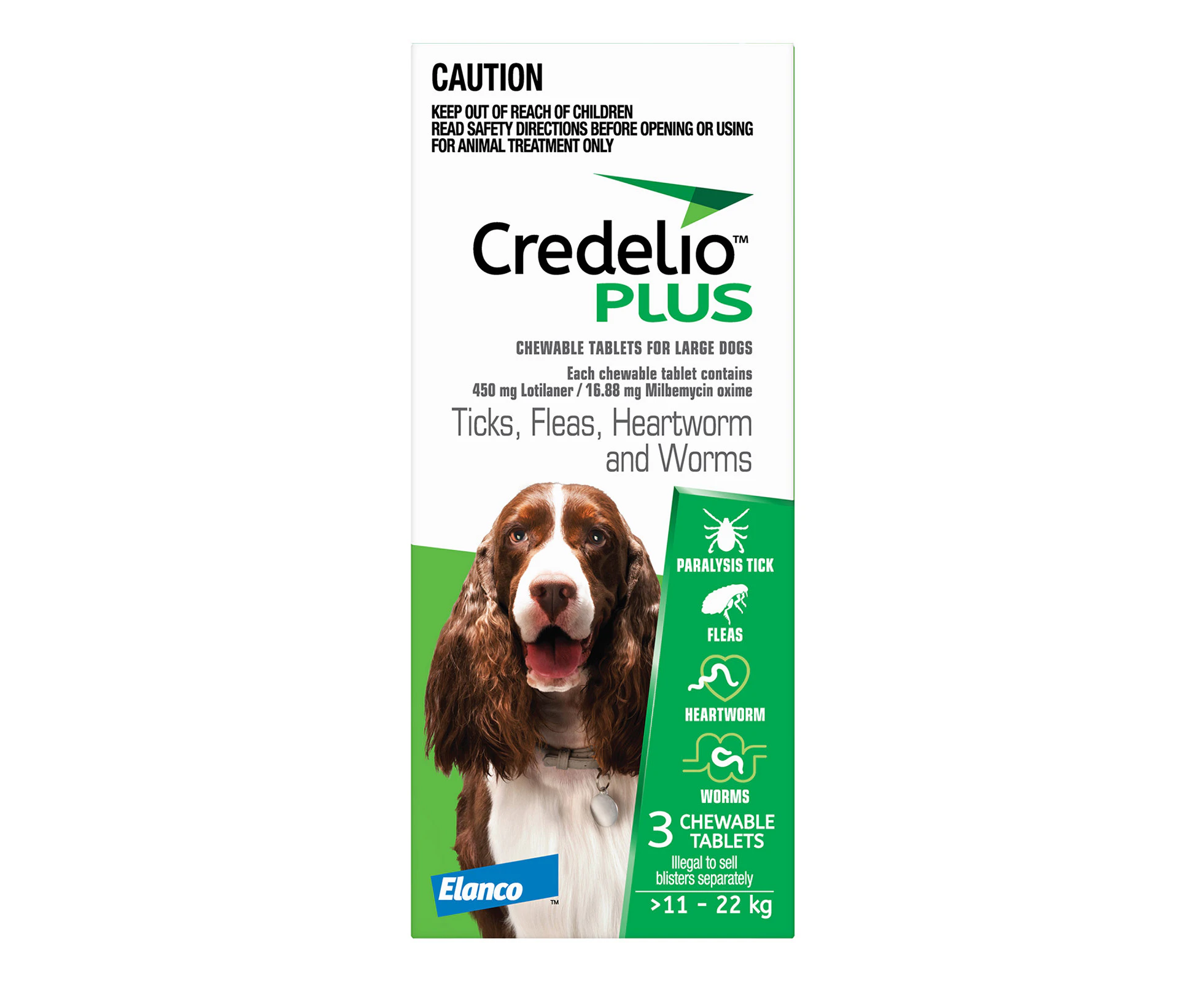 Credelio Plus For Large Dogs 11 to 22 Kg GREEN 3 Pack