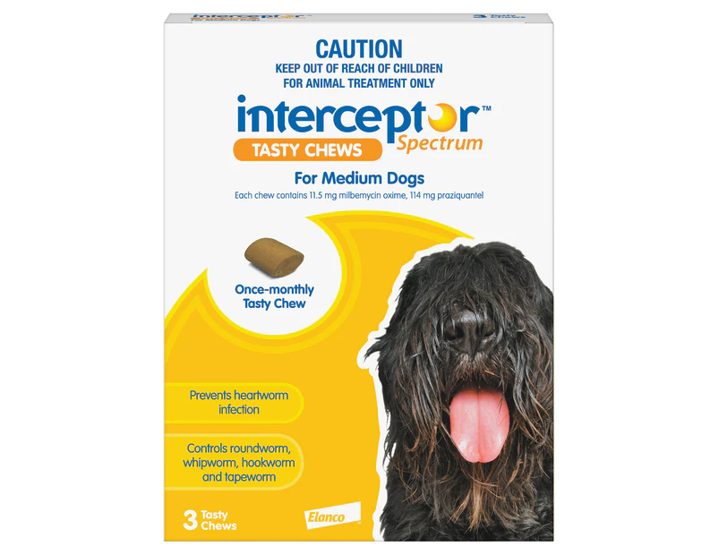 Interceptor Spectrum Tasty Chews For Medium Dogs 11 To 22Kg (Yellow) 3 Chews