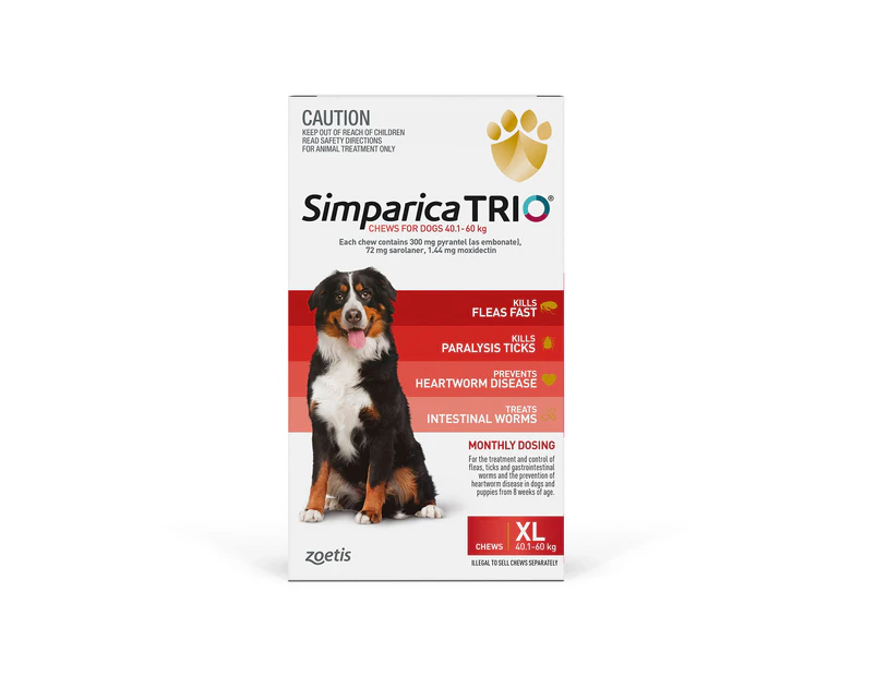 Simparica TRIO for Extra Large Dogs 40.1 to 60 Kg (Red) 3 Chews