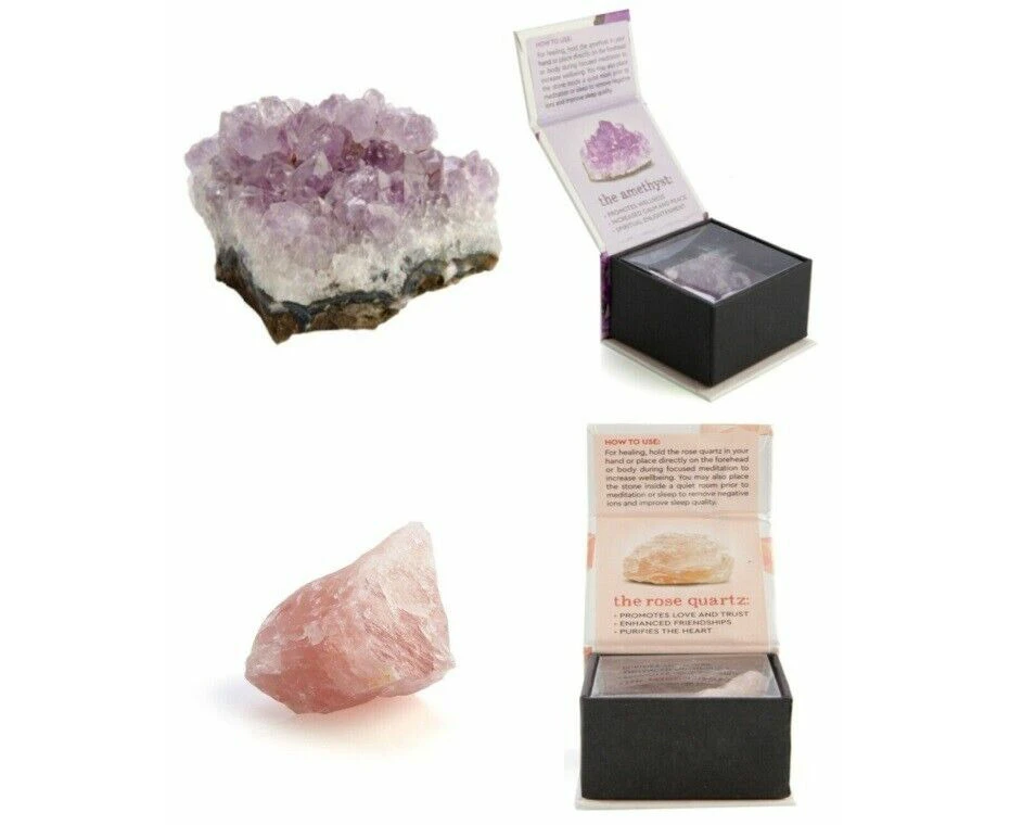 2 pieces Amethyst & Rose Quartz Crystal Cluster Druzy Geode Stone Healing