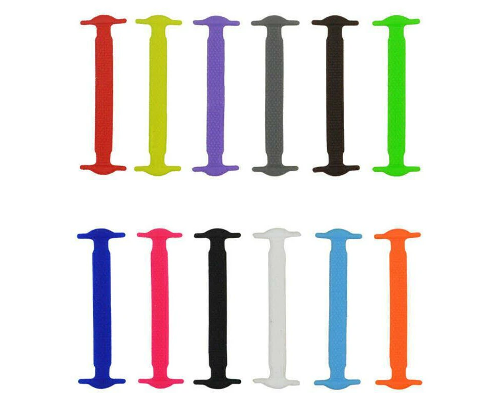 No Tie Elastic Silicone Shoe Laces Shoelaces Sneakers Runners Child Adult Unisex - Colours 12PCS